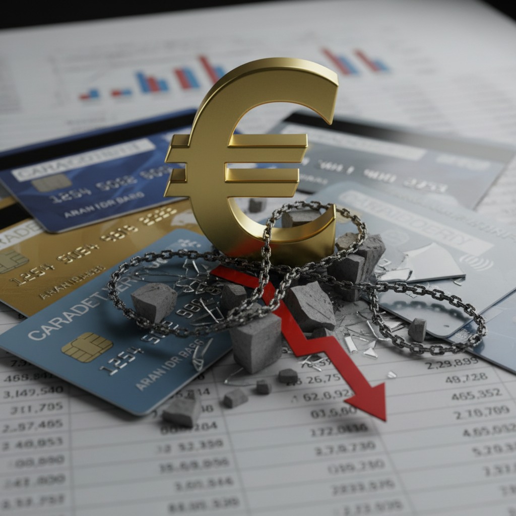 tarjeetas de crédito, signo del euro y deudas pero sin que en la imagen aparezca la palabra: deudas